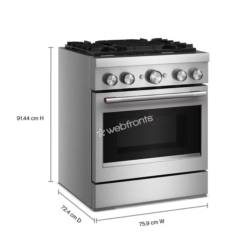 Kitchenaid KFDS930SSS 30-Inch 4 Burner Commercial-Style Dual Fuel Range With No Preheat Air Fry Mode