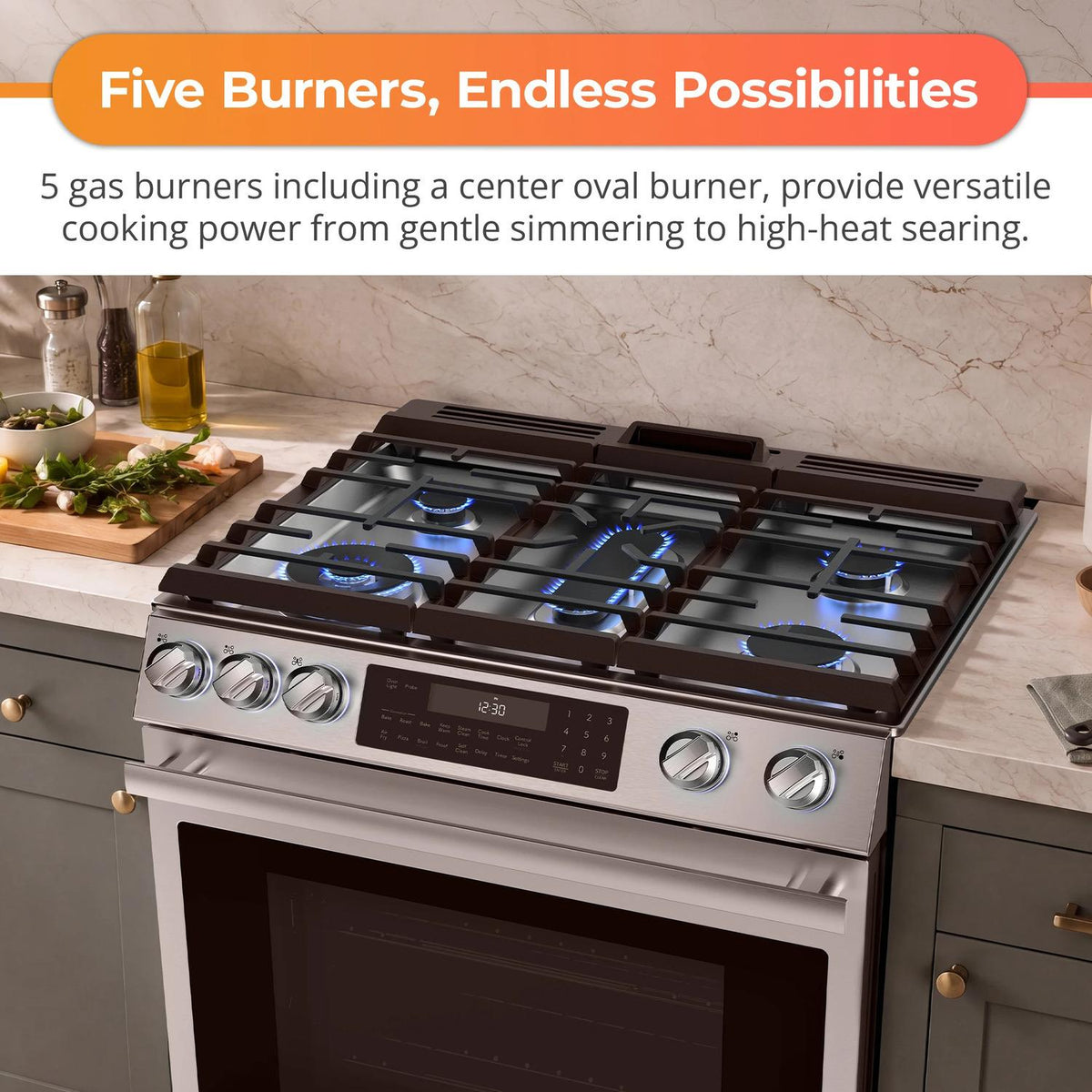 Sharp SSG3076SNS 30 In. 5 Burner 6.1 Cu. Ft. Slide-In Gas Range With True European Convection