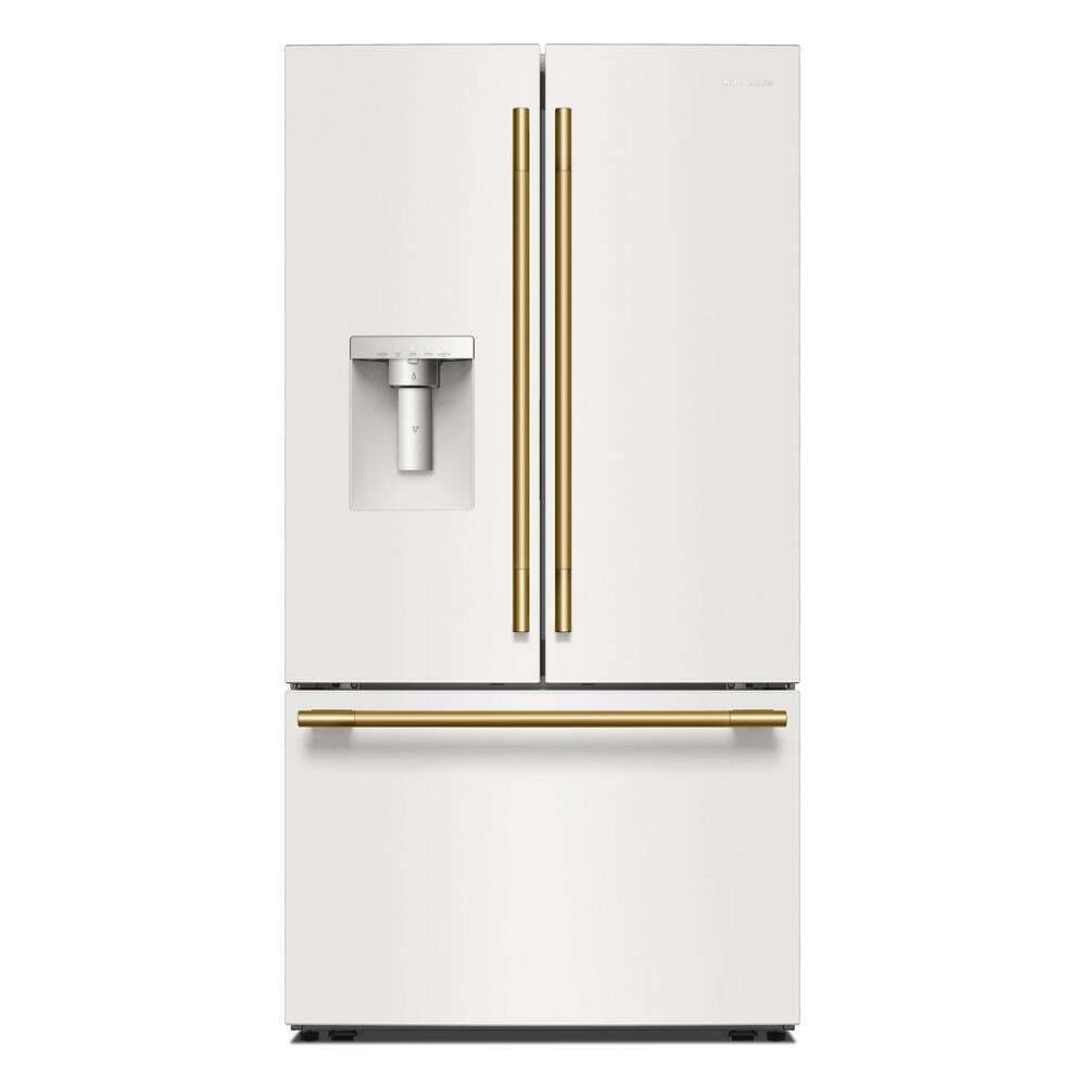 Kitchenaid KRFF436SPL 30 Cu. Ft. 36-Inch French Door Refrigerator With Exterior Water And Ice Dispenser And Wood-Look Sliding Tray In Porcelain White
