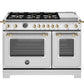 Bertazzoni HER486BTFEPXG 48 Inch Dual Fuel Range, 6 Brass Burners And Griddle, Electric Self-Clean Oven - Gold Accents Stainless Steel/Gold