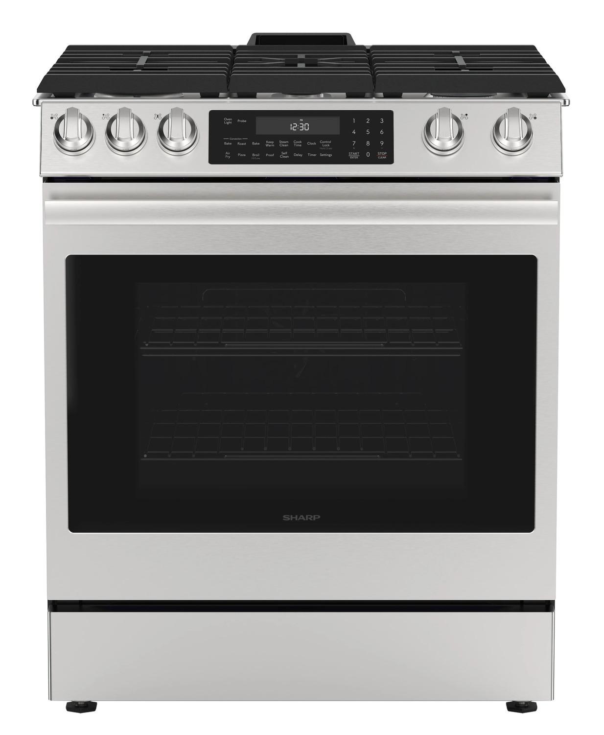 Sharp SSG3076SNS 30 In. 5 Burner 6.1 Cu. Ft. Slide-In Gas Range With True European Convection