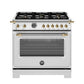 Bertazzoni HER366BCFEPXG 36 Inch Dual Fuel Range, 6 Brass Burner And Cast Iron Griddle, Electric Self-Clean Oven - Gold Accents Stainless Steel/Gold