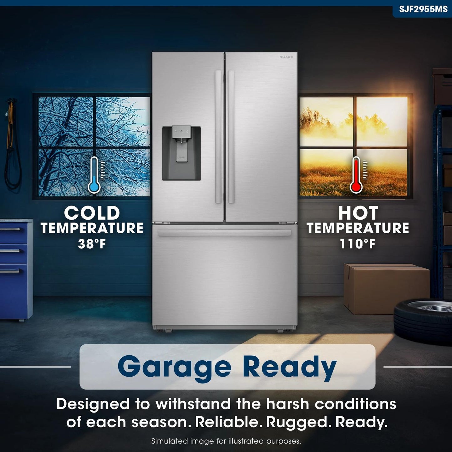 Sharp SJF2955MS 28.9 Cu.Ft. Standard Depth 36 In. French 3-Door Refrigerator With Water Dispenser In Stainless Steel