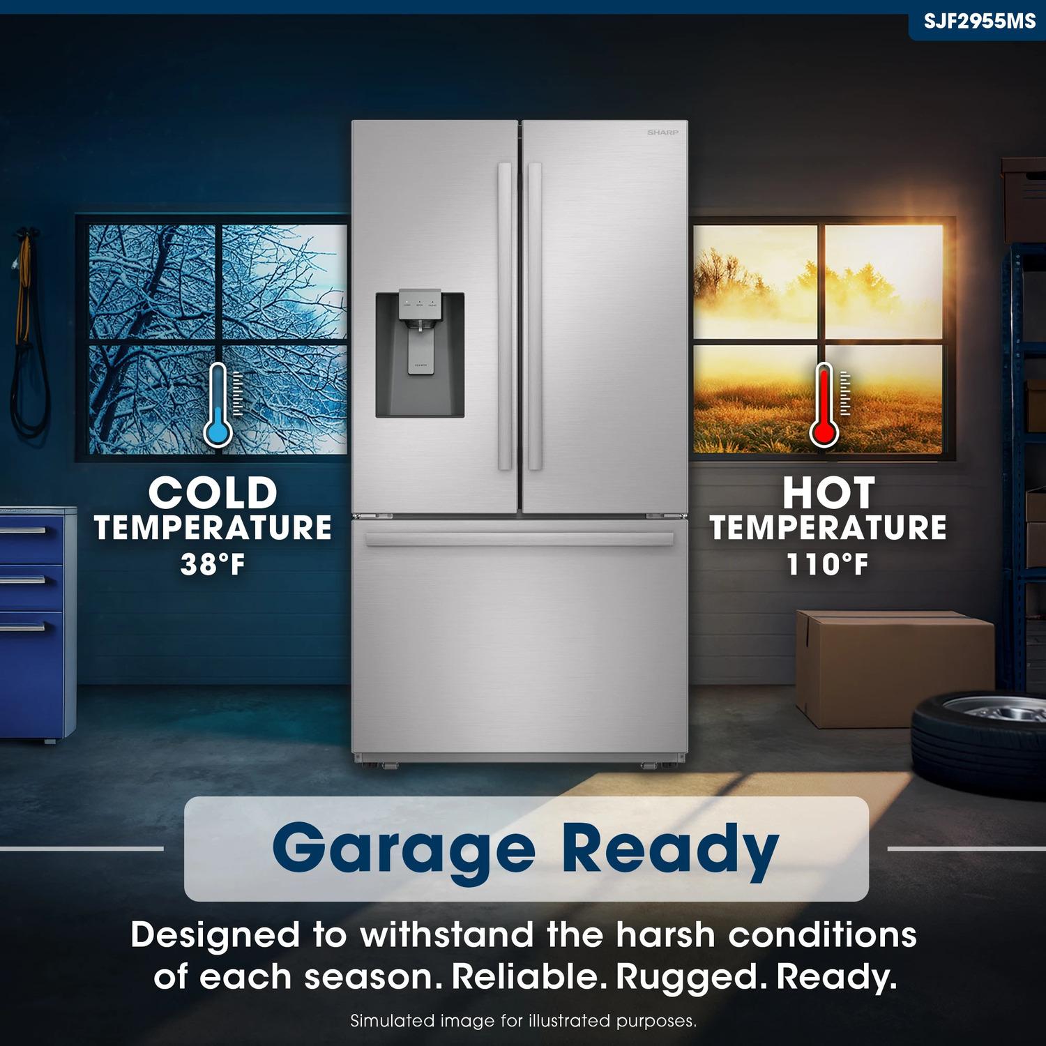Sharp SJF2955MS 28.9 Cu.Ft. Standard Depth 36 In. French 3-Door Refrigerator With Water Dispenser In Stainless Steel