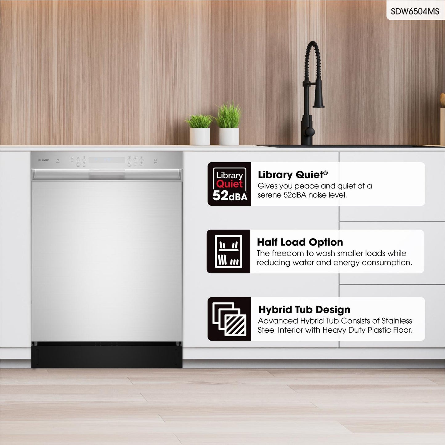 Sharp SDW6504MS Sharp 24 In. Stainless Steel Hybrid 52Db Dishwasher
