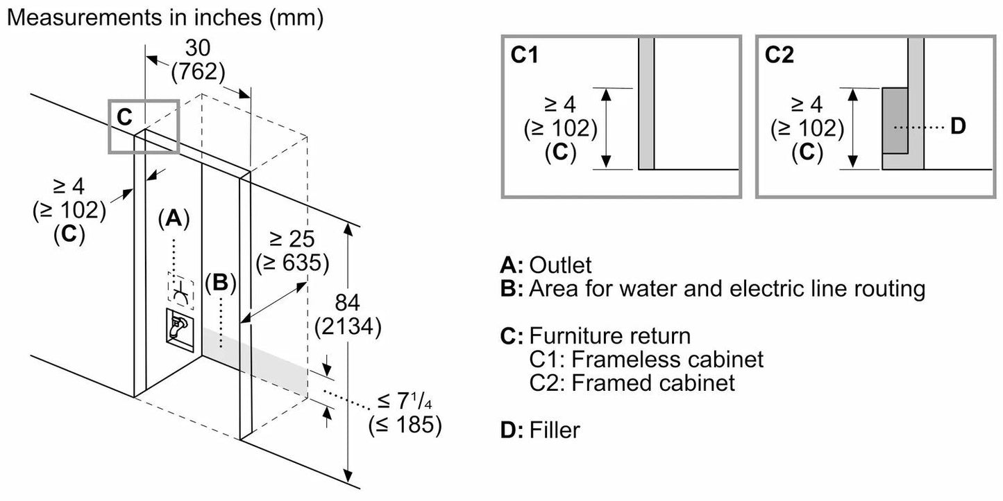 Bosch B30IB100SP Benchmark®, Vario Built-In Fridge-Freezer With Freezer At Bottom, 30'', Soft Close Flat Hinge
