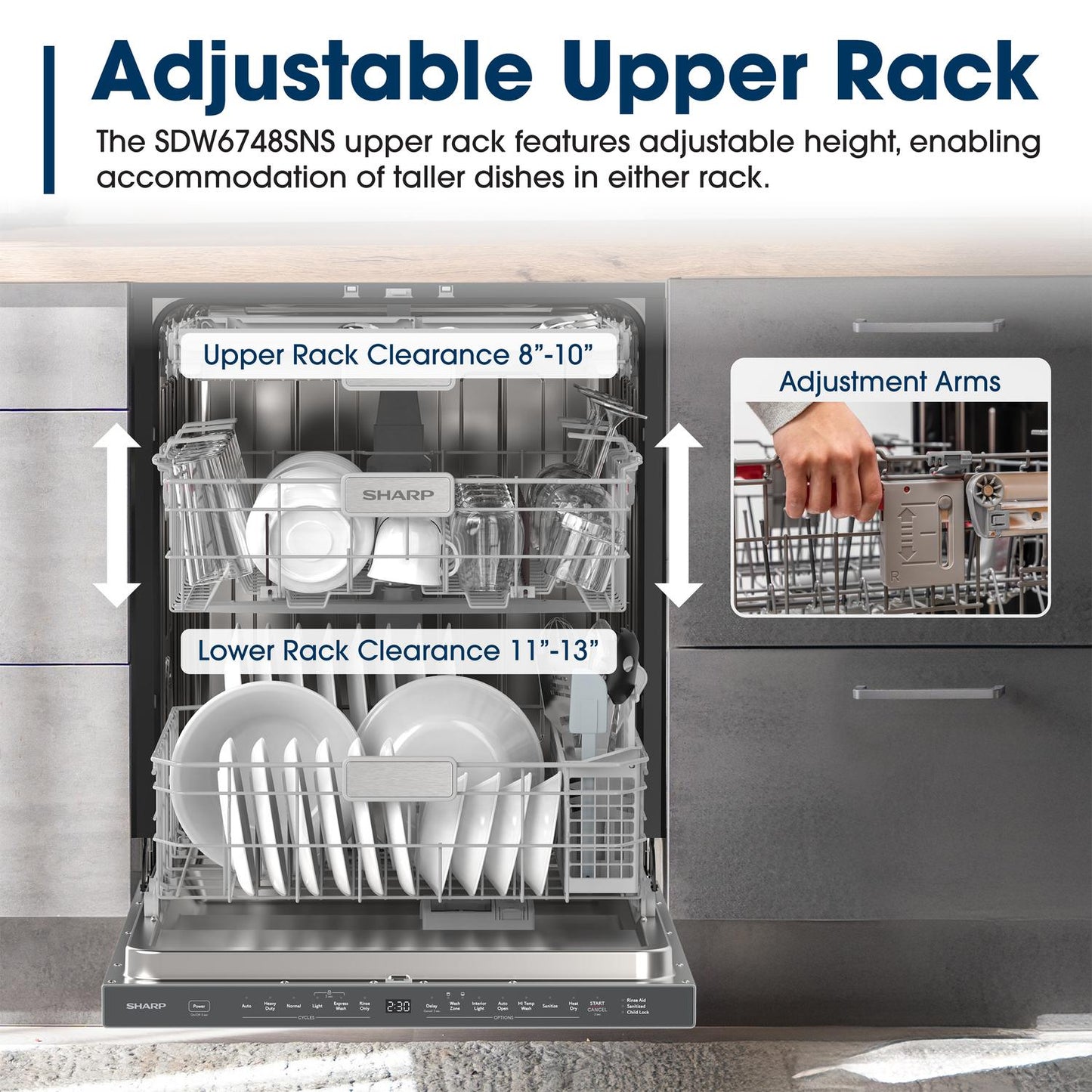 Sharp SDW6748SNS 24" Top Control Stainless Steel Pocket Handle 47 Dba Dishwasher With Auto Door Open