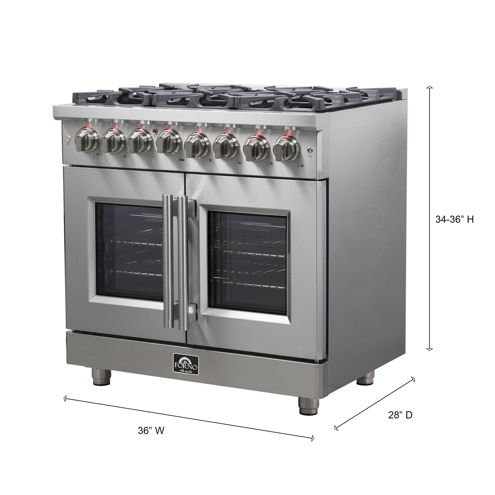 Forno FFSGS632536 Forno Massimo 36" Freestanding French Door Dual Fuel Range