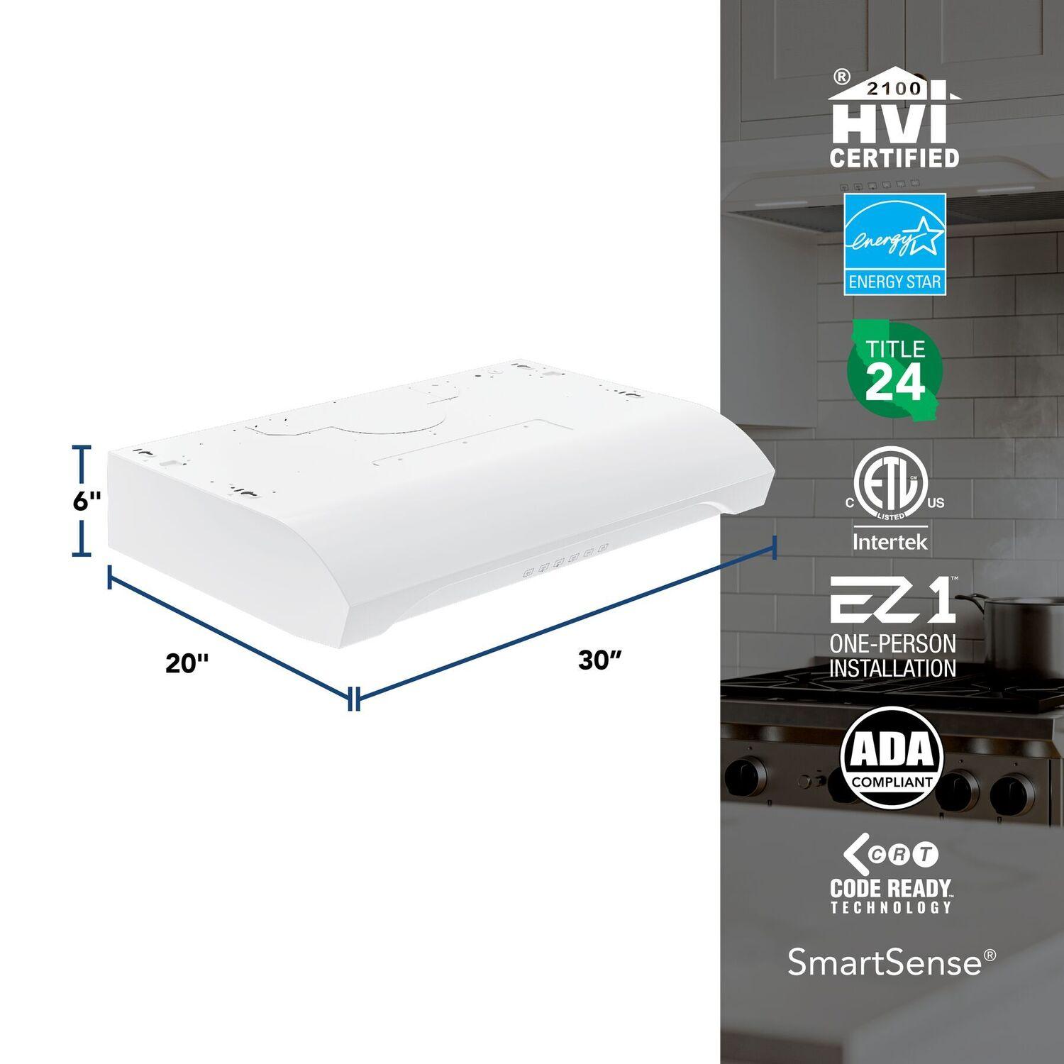 Broan ALT3304WW Alta 30-Inch 490 Max Blower Cfm 1.1 Sones White Range Hood