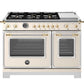 Bertazzoni HER486BTFEPAG 48 Inch Dual Fuel Range, 6 Brass Burners And Griddle, Electric Self-Clean Oven - Gold Accents Stainless Steel/Gold