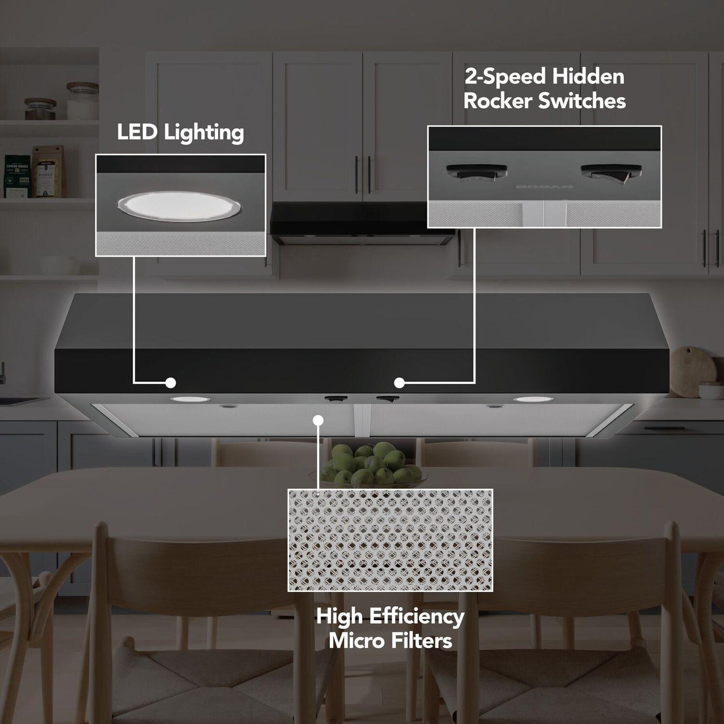 Broan GLA1423BL Glacier 42-Inch 350 Max Blower Cfm 1.5 Sones Black Range Hood
