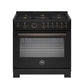 Bertazzoni PRO366BCFGMCAT 36 Inch All Gas Range, 6 Brass Burners And Cast Iron Griddle Carbonio