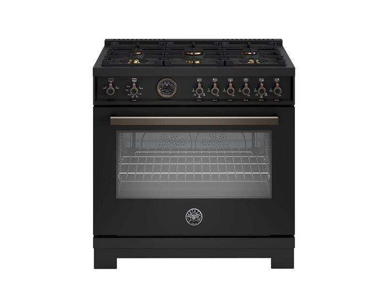 Bertazzoni PRO366BCFGMCAT 36 Inch All Gas Range, 6 Brass Burners And Cast Iron Griddle Carbonio