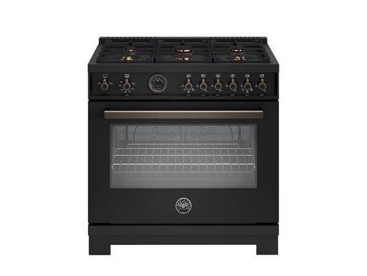 Bertazzoni PRO366BCFGMCAT 36 Inch All Gas Range, 6 Brass Burners And Cast Iron Griddle Carbonio