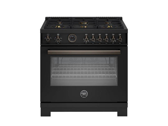 Bertazzoni PRO366BCFGMCAT 36 Inch All Gas Range, 6 Brass Burners And Cast Iron Griddle Carbonio