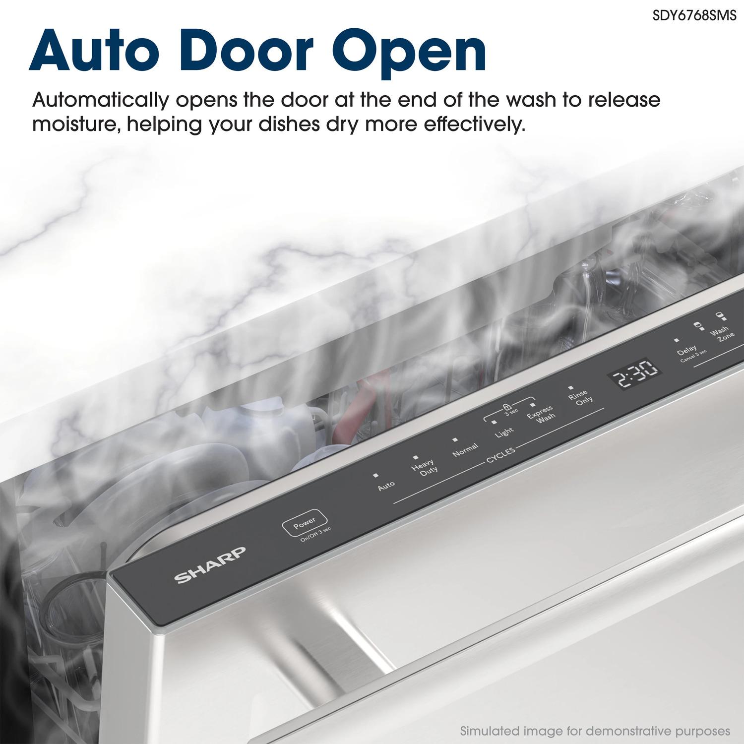 Sharp SDY6768SMS 24" Top Control Stainless Steel Handle 44Db Dishwasher With Auto Door Open