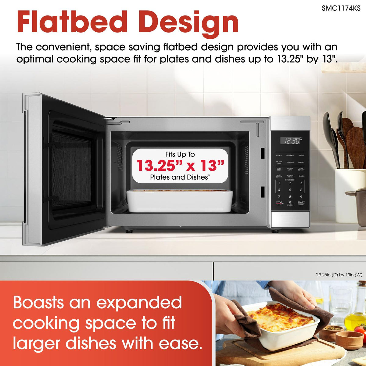 Sharp SMC1174KS Sharp 1.1 Cu. Ft. 1100W Flatbed Countertop Microwave Oven With Inverter Technology