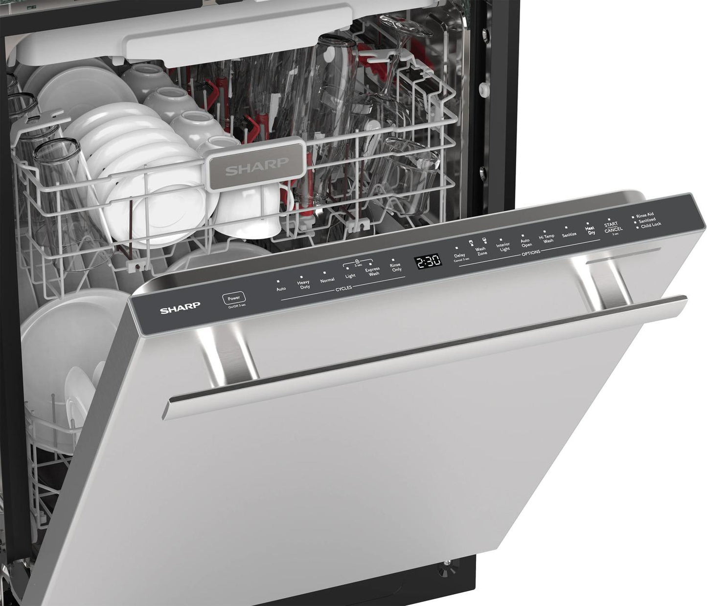 Sharp SDY6768SMS 24" Top Control Stainless Steel Handle 44Db Dishwasher With Auto Door Open