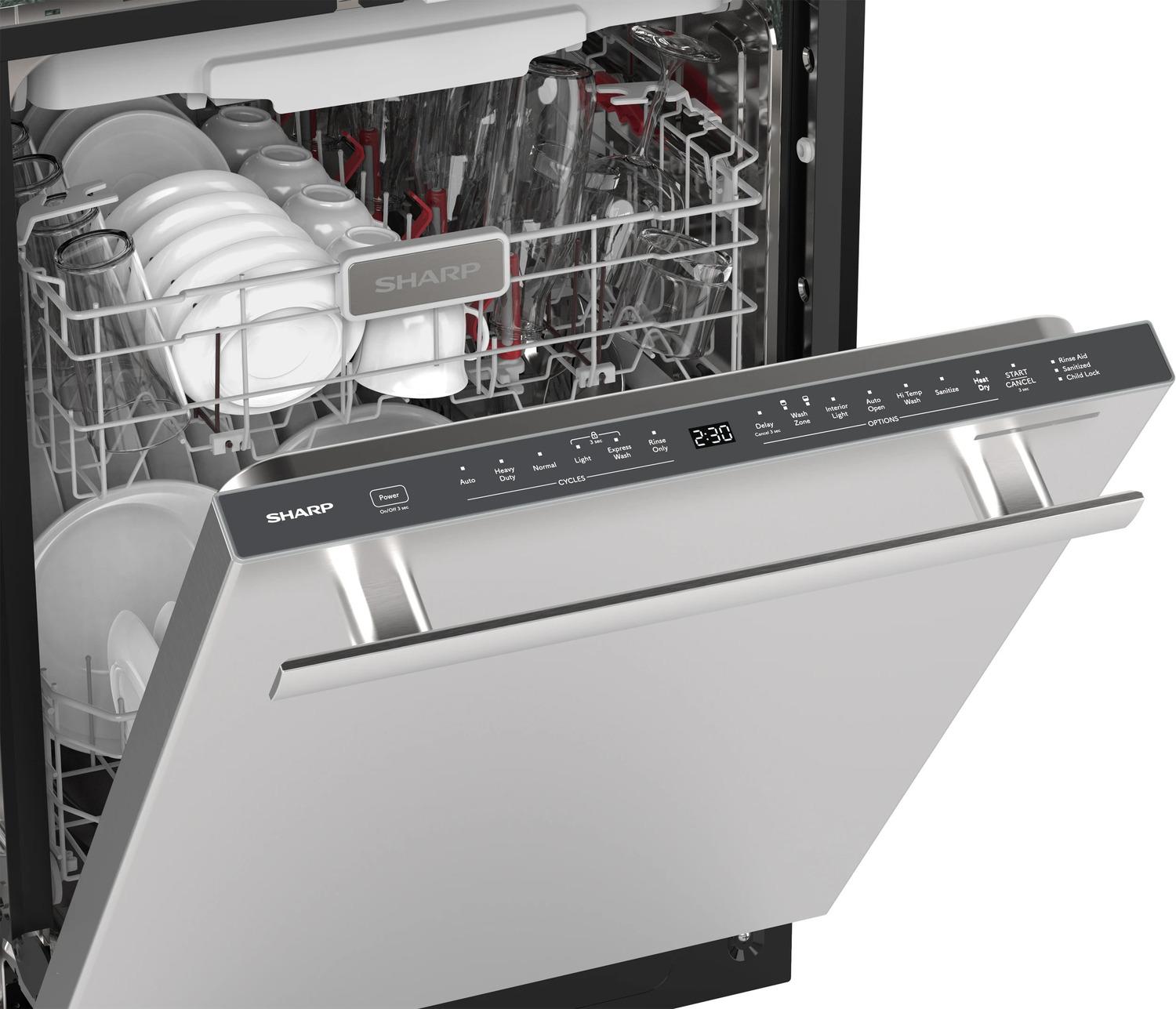 Sharp SDY6768SMS 24" Top Control Stainless Steel Handle 44Db Dishwasher With Auto Door Open
