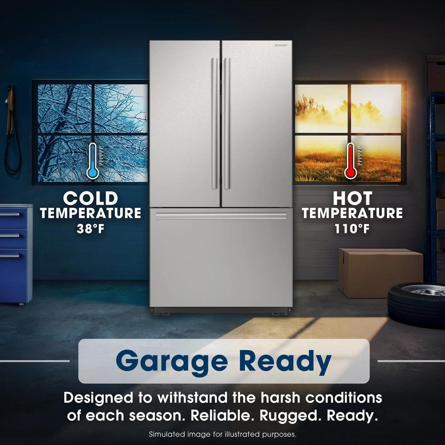 Sharp SJF2752MS Sharp 26.5 Cu.Ft. Counter Depth 36 In. French 3-Door Refrigerator With Internal Water Dispenser In Stainless Steel