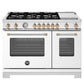 Bertazzoni MAS486GDFMBG 48 Inch Dual Fuel Range, 6 Burners And Griddle, Electric Oven - Gold Accents Bianco Matt/Gold