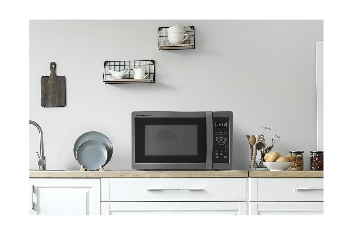 Sharp SMC1452KH Sharp 1.4 Cu. Ft. 1100W Black Stainless Steel Countertop Microwave Oven