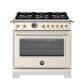 Bertazzoni HER366BCFEPAG 36 Inch Dual Fuel Range, 6 Brass Burner And Cast Iron Griddle, Electric Self-Clean Oven - Gold Accents Stainless Steel/Gold