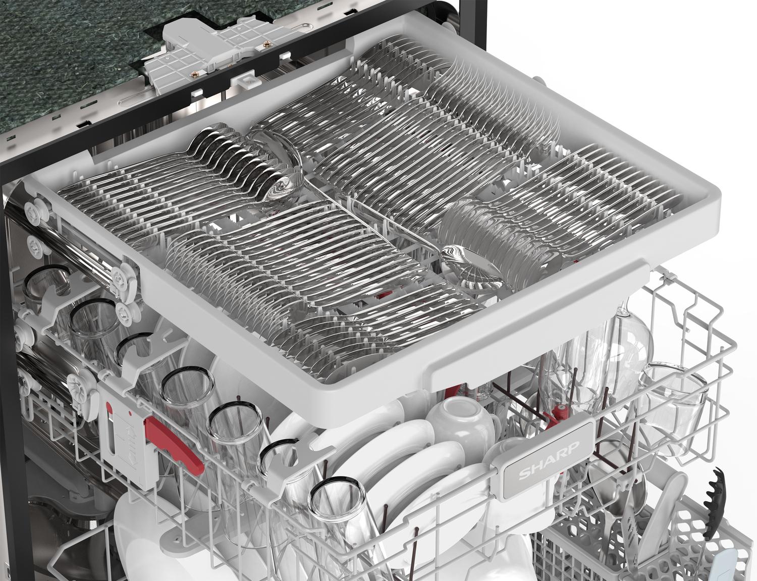 Sharp SDY6768SMS 24" Top Control Stainless Steel Handle 44Db Dishwasher With Auto Door Open