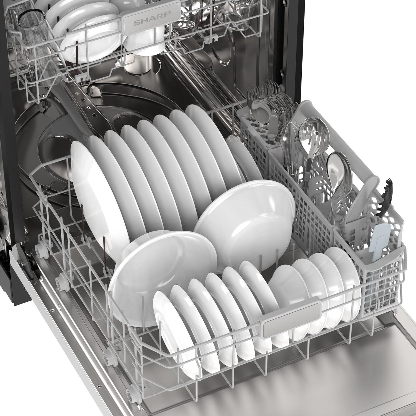 Sharp SDY6748SNS 24" Top Control Stainless Steel Handle 47 Dba Dishwasher With Auto Door Open