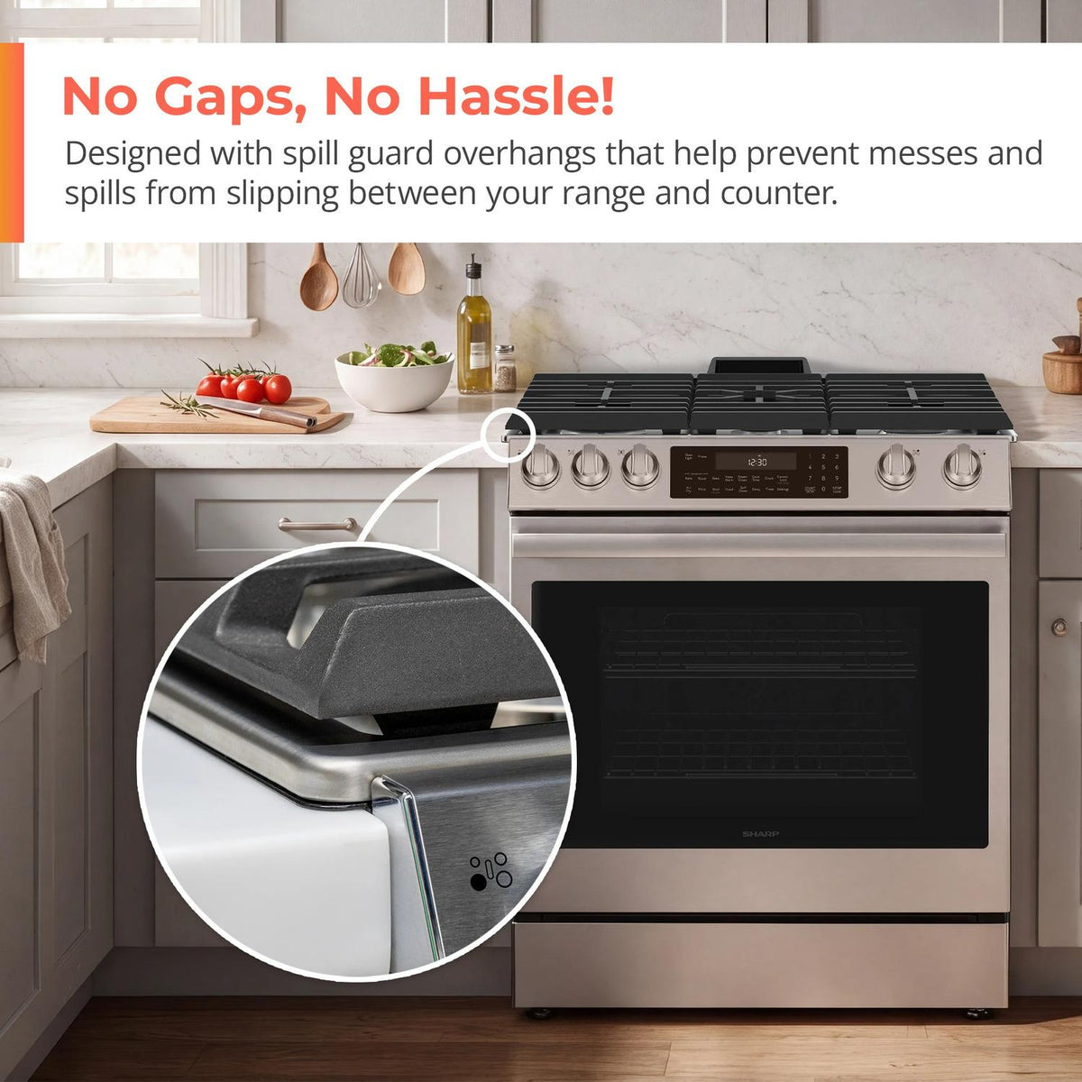 Sharp SSG3076SNS 30 In. 5 Burner 6.1 Cu. Ft. Slide-In Gas Range With True European Convection
