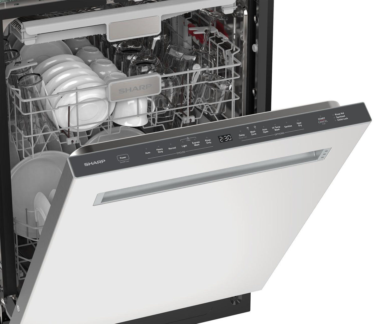 Sharp SDW6735DNS 24" Top Control Stainless Steel Pocket Handle 49 Dba Dishwasher With Auto Door Open