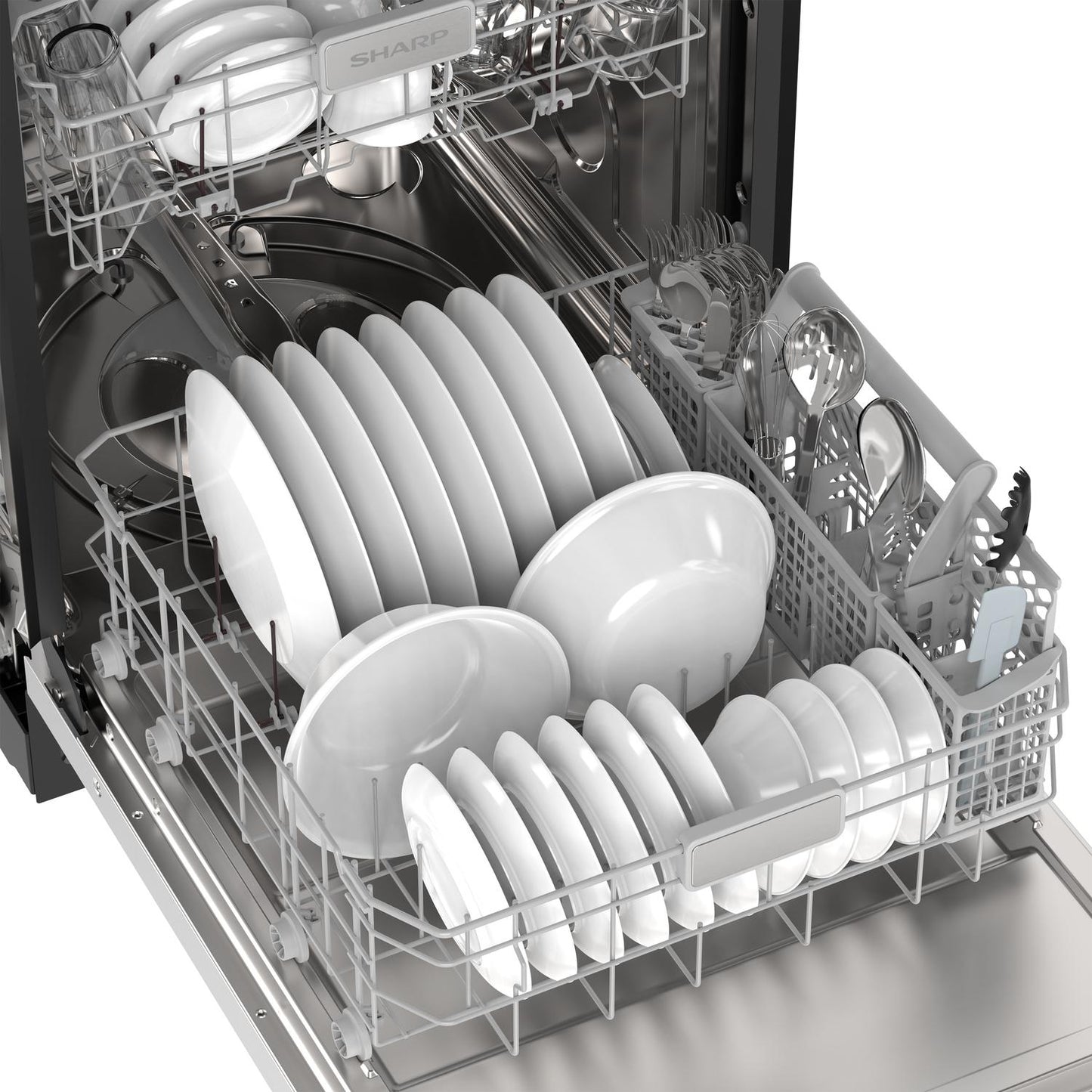 Sharp SDW6748SNS 24" Top Control Stainless Steel Pocket Handle 47 Dba Dishwasher With Auto Door Open