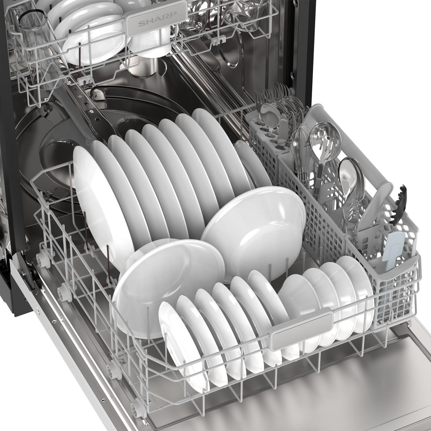 Sharp SDW6748SNS 24" Top Control Stainless Steel Pocket Handle 47 Dba Dishwasher With Auto Door Open