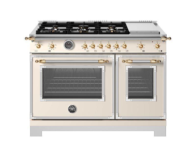 Bertazzoni HER486BTFGMAG 48 Inch All-Gas Range 6 Brass Burner And Griddle - Gold Accents Stainless Steel/Gold