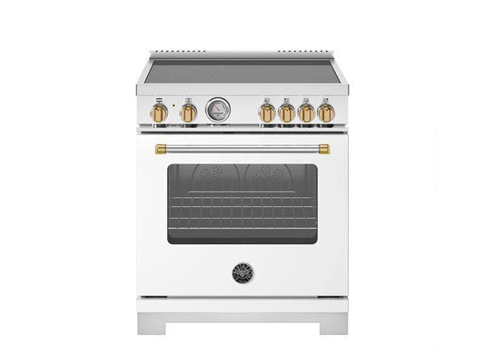 Bertazzoni MAS304INMBG 30 Inch Induction Range, 4 Heating Zones, Electric Oven - Gold Accents Bianco Matt/Gold