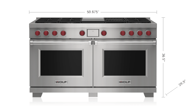 Wolf DF60650CGBKP 60" Dual Fuel Range - 6 Burners, Infrared Charbroiler And Infrared Griddle