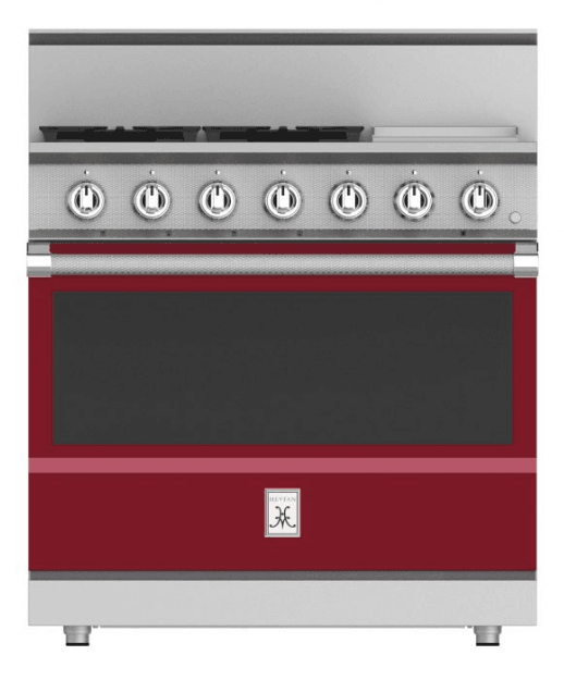 Hestan KRG364GDLPBG 36" 4-Burner All Gas Range With 12" Griddle - Liquid Propane - Burgundy / Tin Roof