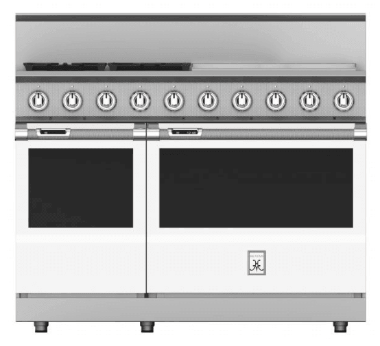 Hestan KRD484GDNGWH 48" 4-Burner Dual Fuel Range With 24" Griddle - Natural Gas - White / Froth