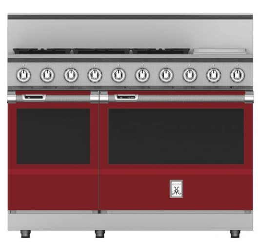 Hestan KRD485GDNGBG 48" 5-Burner Dual Fuel Range With 12" Griddle - Natural Gas - Burgundy / Tin Roof