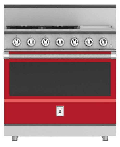 Hestan KRG364GDLPRD 36" 4-Burner All Gas Range With 12" Griddle - Liquid Propane - Red / Matador