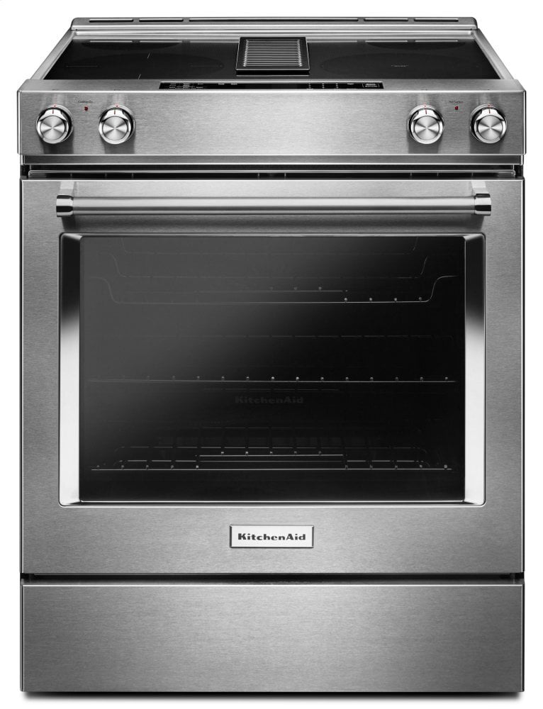 Kitchenaid KSEG950ESS 30-Inch 4-Element Electric Downdraft Slide-In Range - Stainless Steel