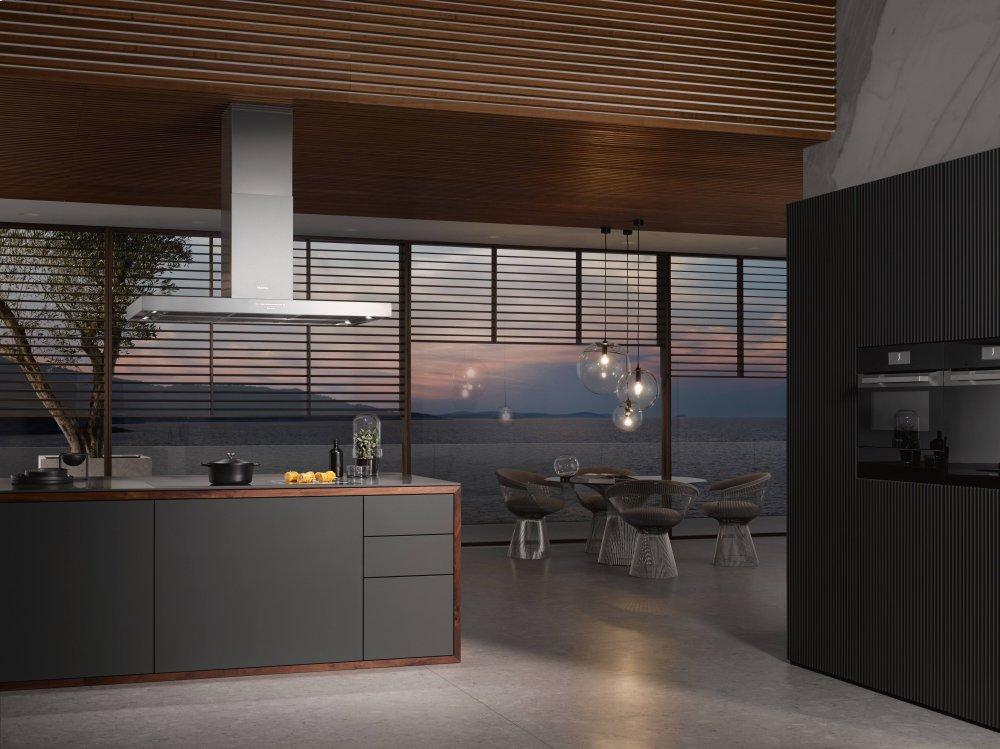Miele DA4248VD PURISTIC VARIA Island DéCor Hood With Energy-Efficient Led Lighting And Backlit Controls For Easy Use.