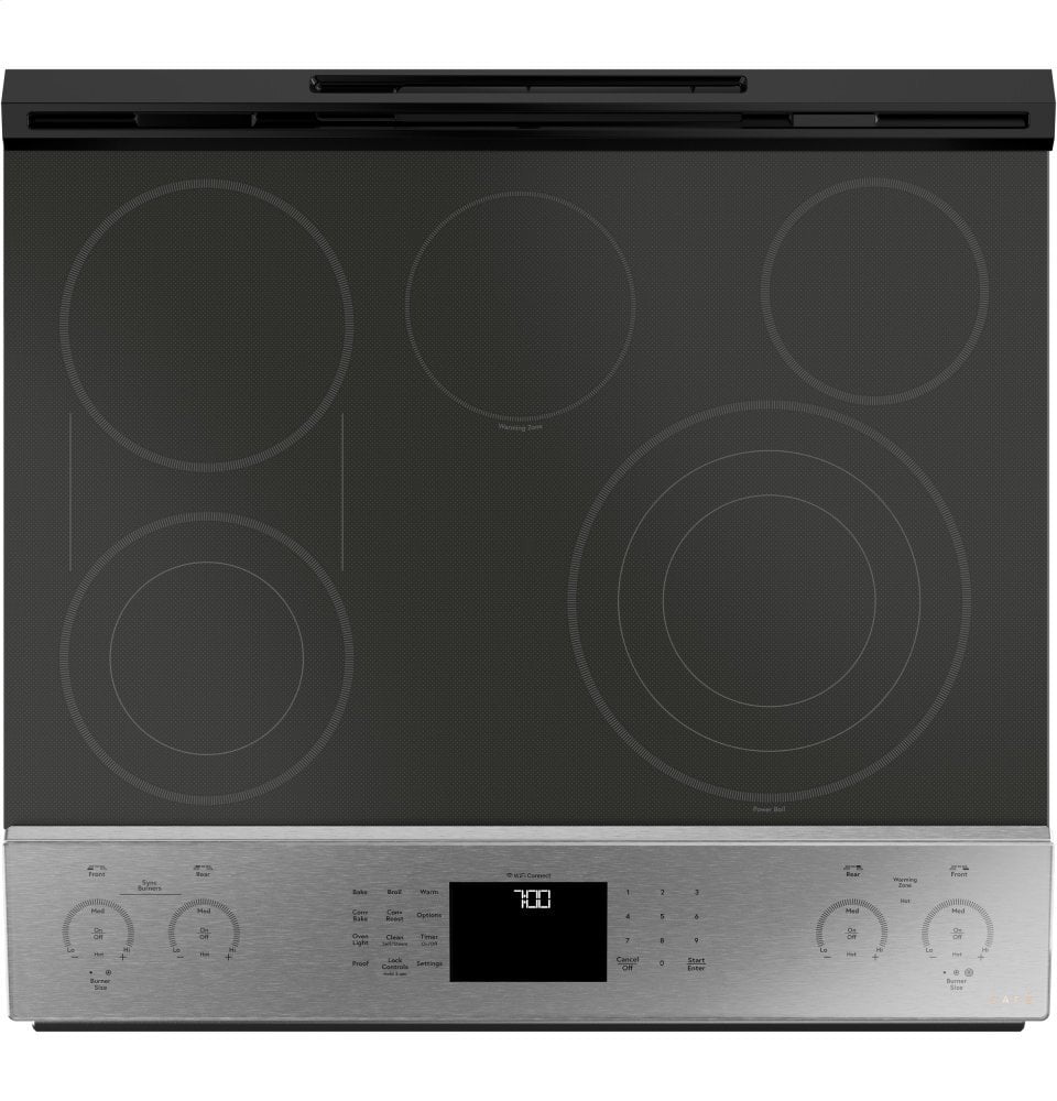Cafe CES700M2NS5 Café 30" Smart Slide-In, Front-Control, Radiant And Convection Range In Platinum Glass