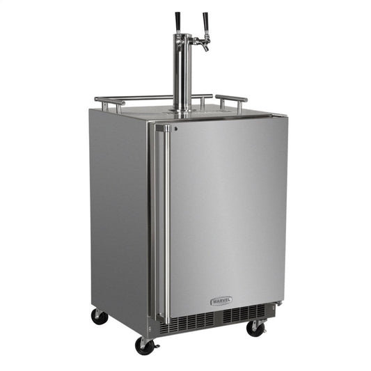 Marvel MO24BTSMRS Outdoor 24" Twin Tap Mobile Beer Dispenser With Stainless Steel Door - Solid Stainless Steel Door With Lock - Right Hinge