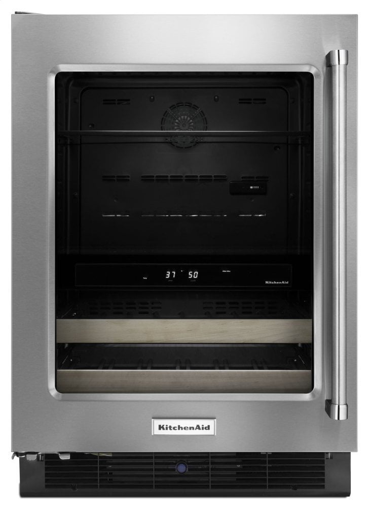 Kitchenaid KUBL204ESB 24" Beverage Center With Glass Door And Wood-Front Racks - Stainless Steel