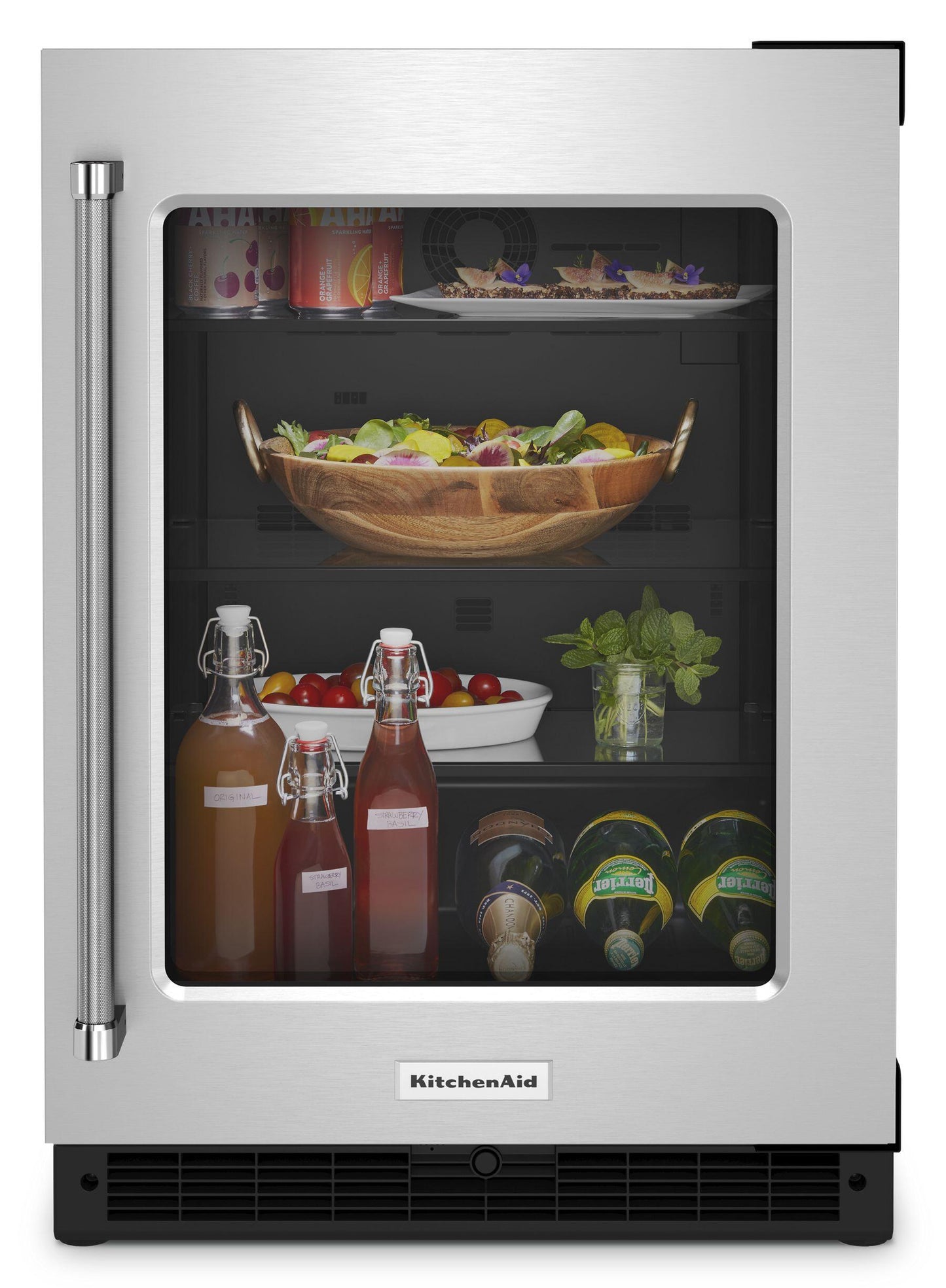 Kitchenaid KURR214KSB 24" Undercounter Refrigerator With Glass Door - Black Cabinet/Stainless Doors