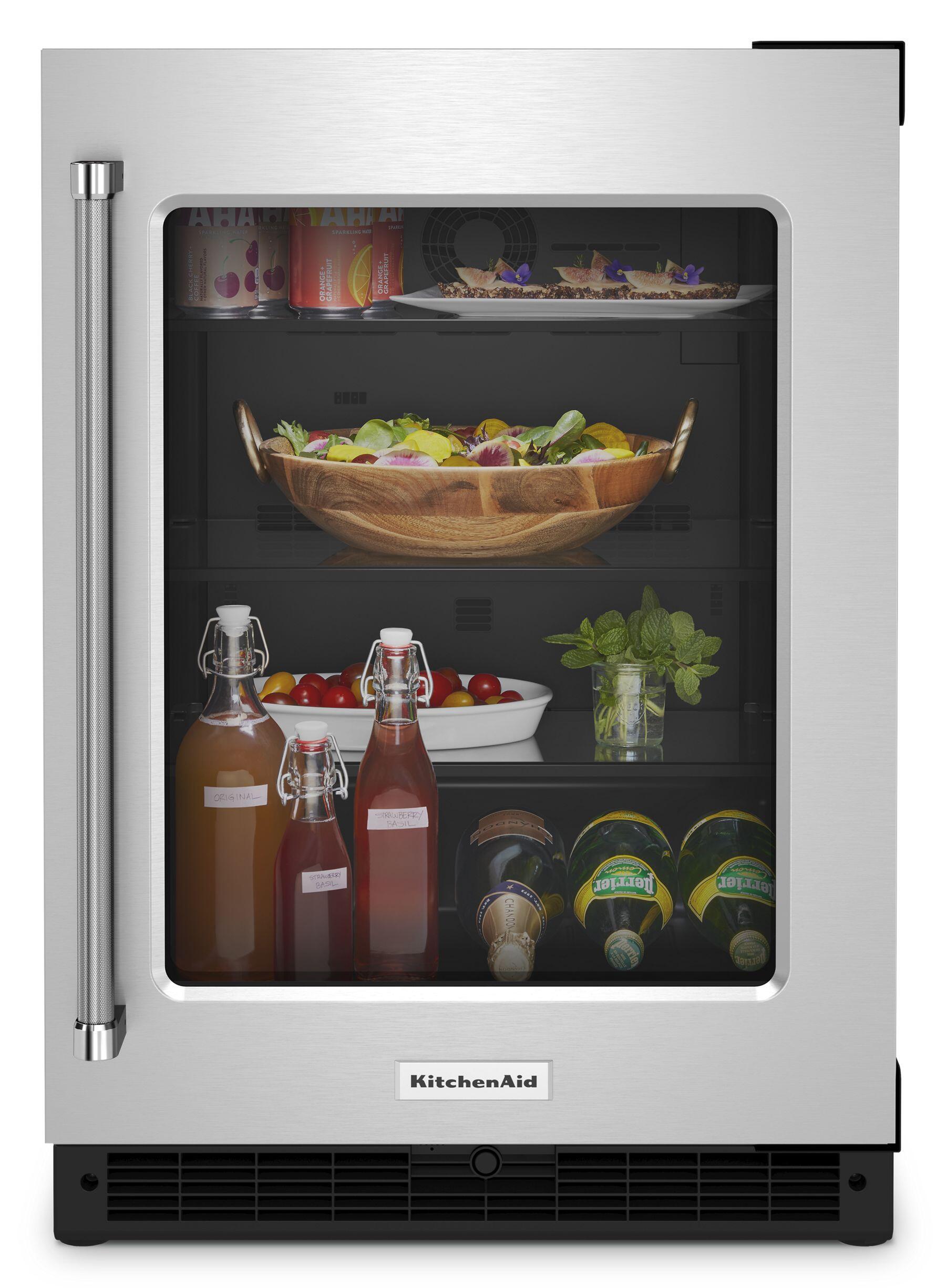 Kitchenaid KURR214KSB 24" Undercounter Refrigerator With Glass Door - Black Cabinet/Stainless Doors
