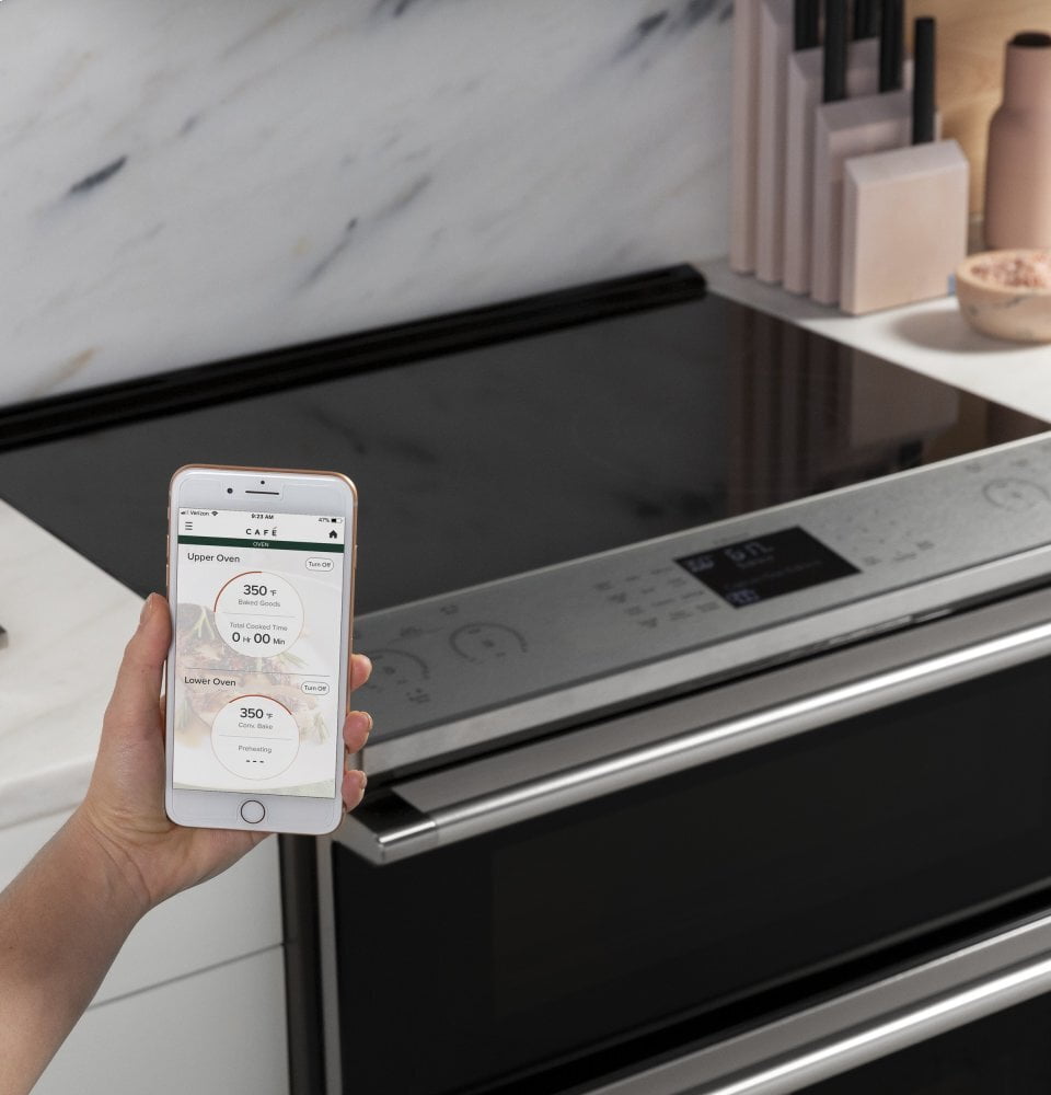 Cafe CES700M2NS5 Café 30" Smart Slide-In, Front-Control, Radiant And Convection Range In Platinum Glass