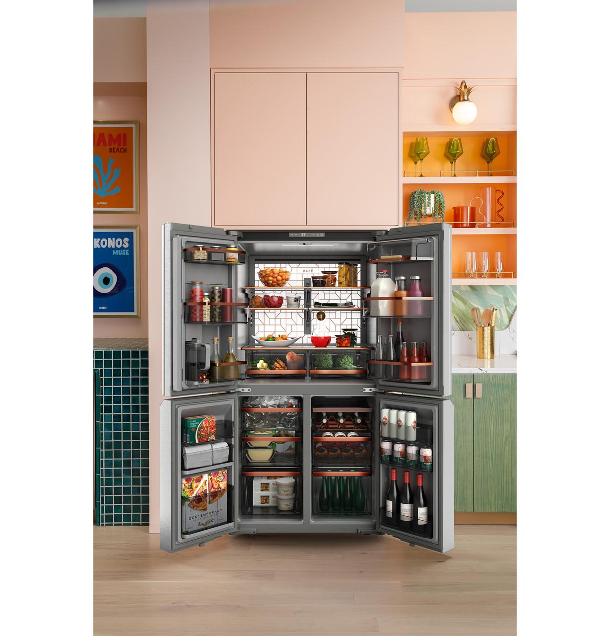 Cafe CAE28DM5TS5 Café™ Energy Star® 27.4 Cu. Ft. Smart Quad-Door Refrigerator In Platinum Glass With Dual-Dispense Autofill Pitcher