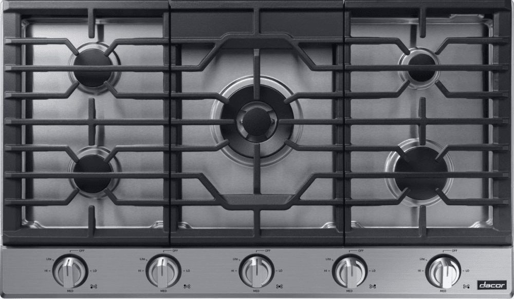 Dacor DTG36P875NS Transitional 36" Gas Cooktop, Silver Stainless Steel, Natural Gas/Liquid Propane